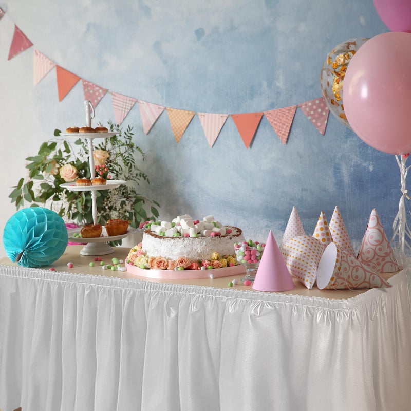 DecorRack Table Skirt, 29 in x 14 ft -BPA Free- Plastic Tableskirt, Disposable, Reusable, Rectangular Tablecloth Skirt, White (1 Pack) - Image 4